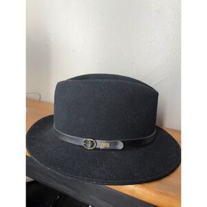 Dobbs Carlisle Black Wool Felt Fedora Hat Mens 7 1/4 Leather Band Brass Buckle